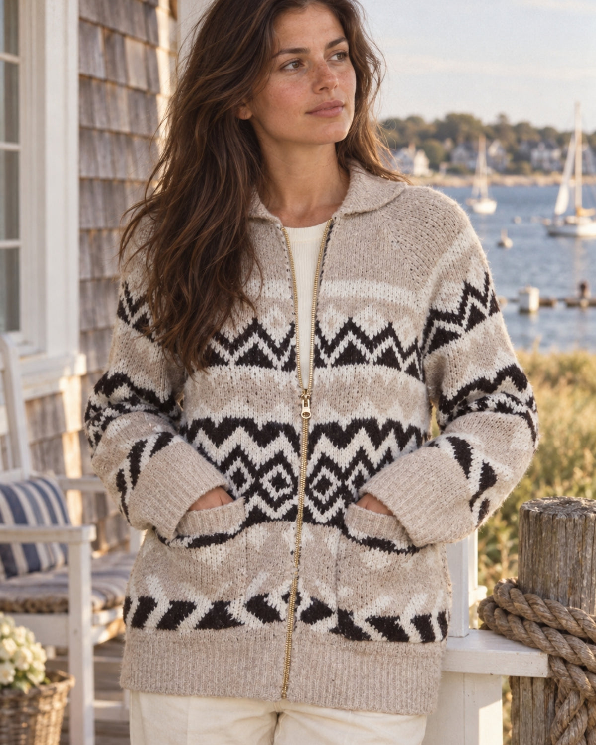 Cape Cod Zip-Up Knit Cardigan