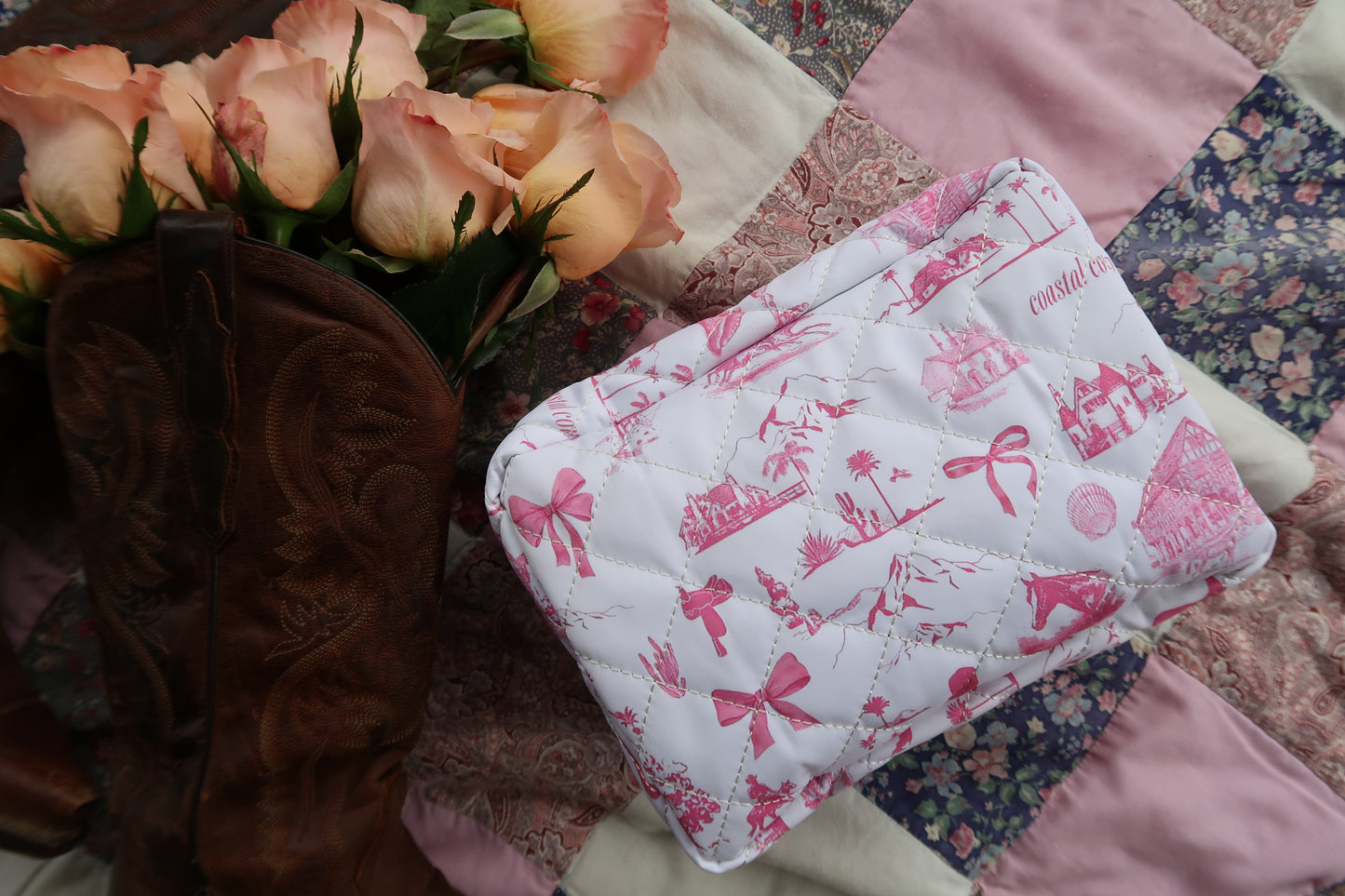 Pink Toile Cosmetic Bag